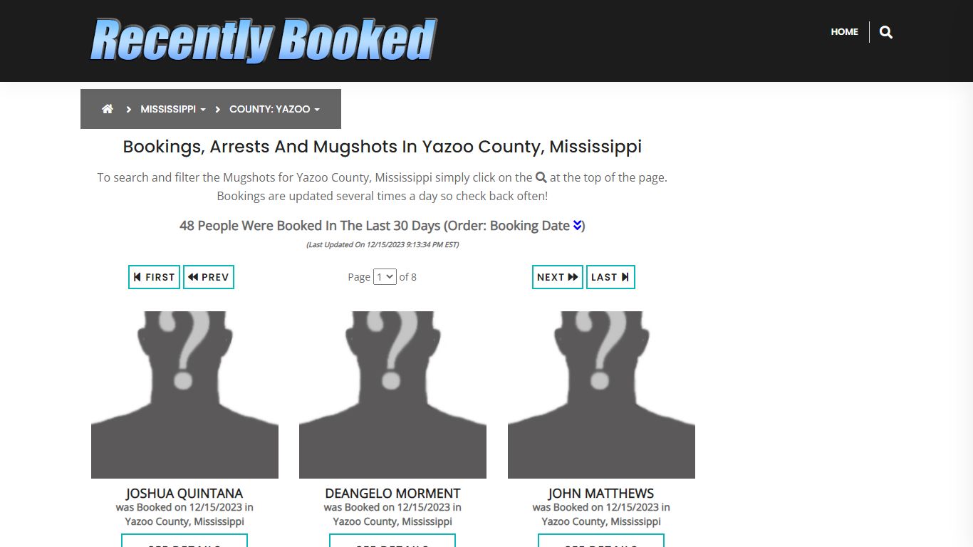 Bookings, Arrests and Mugshots in Yazoo County, Mississippi
